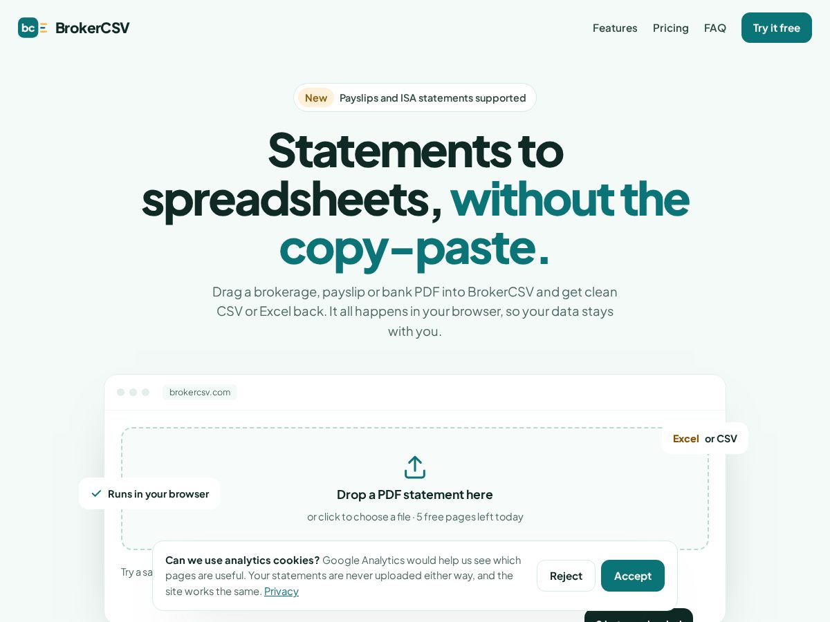 Landing-page snapshot of brokercsv.com