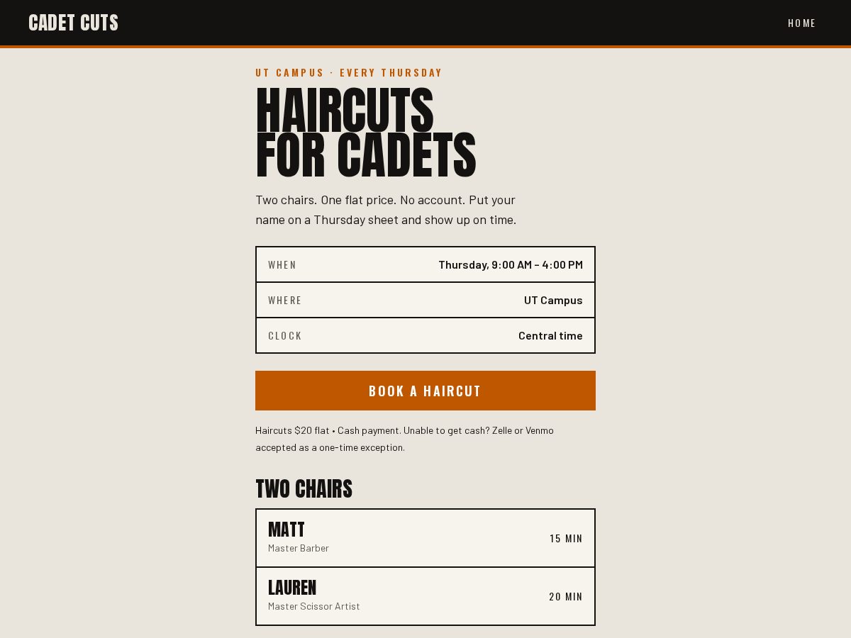 Landing-page snapshot of cadetcuts.com