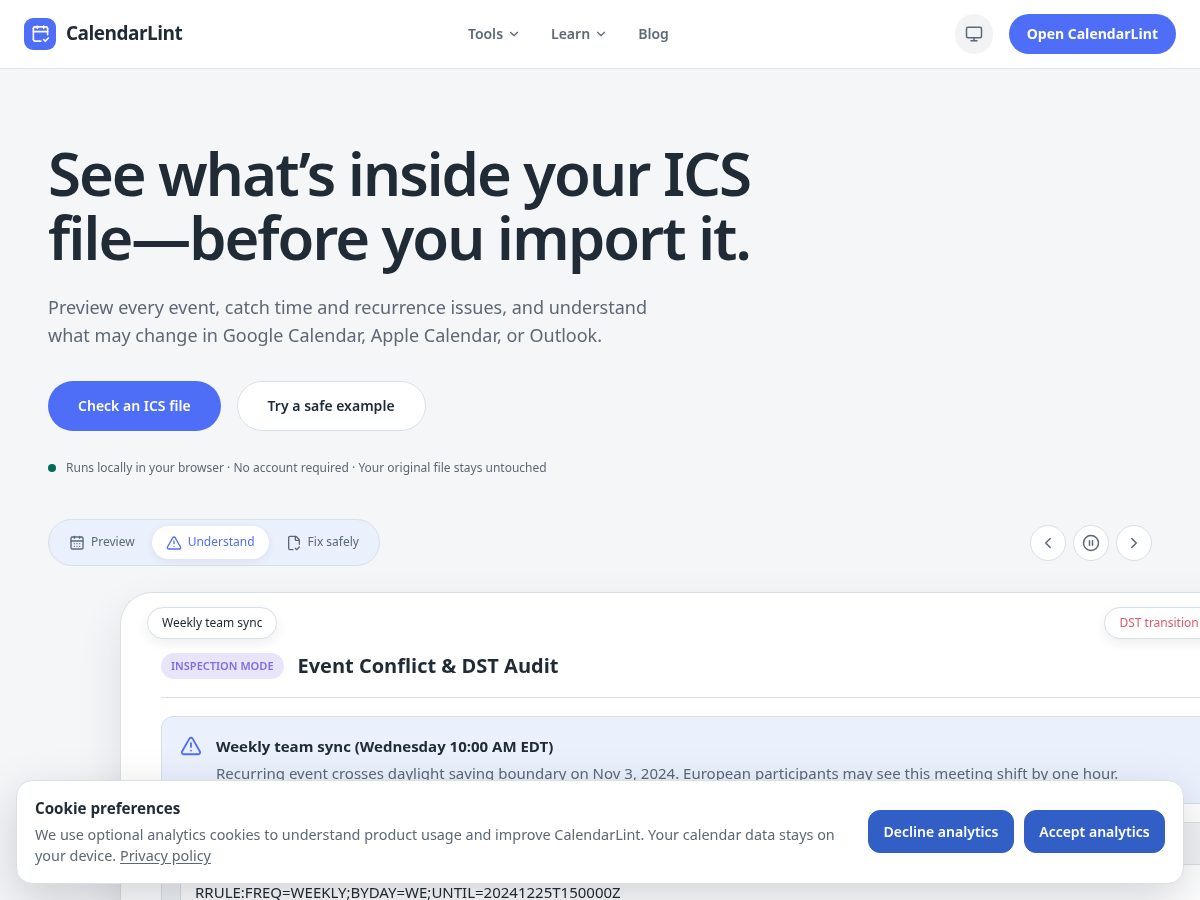 Landing-page snapshot of calendarlint.com