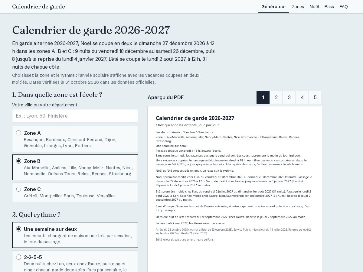 Landing-page snapshot of calendrier-garde-alternee.com