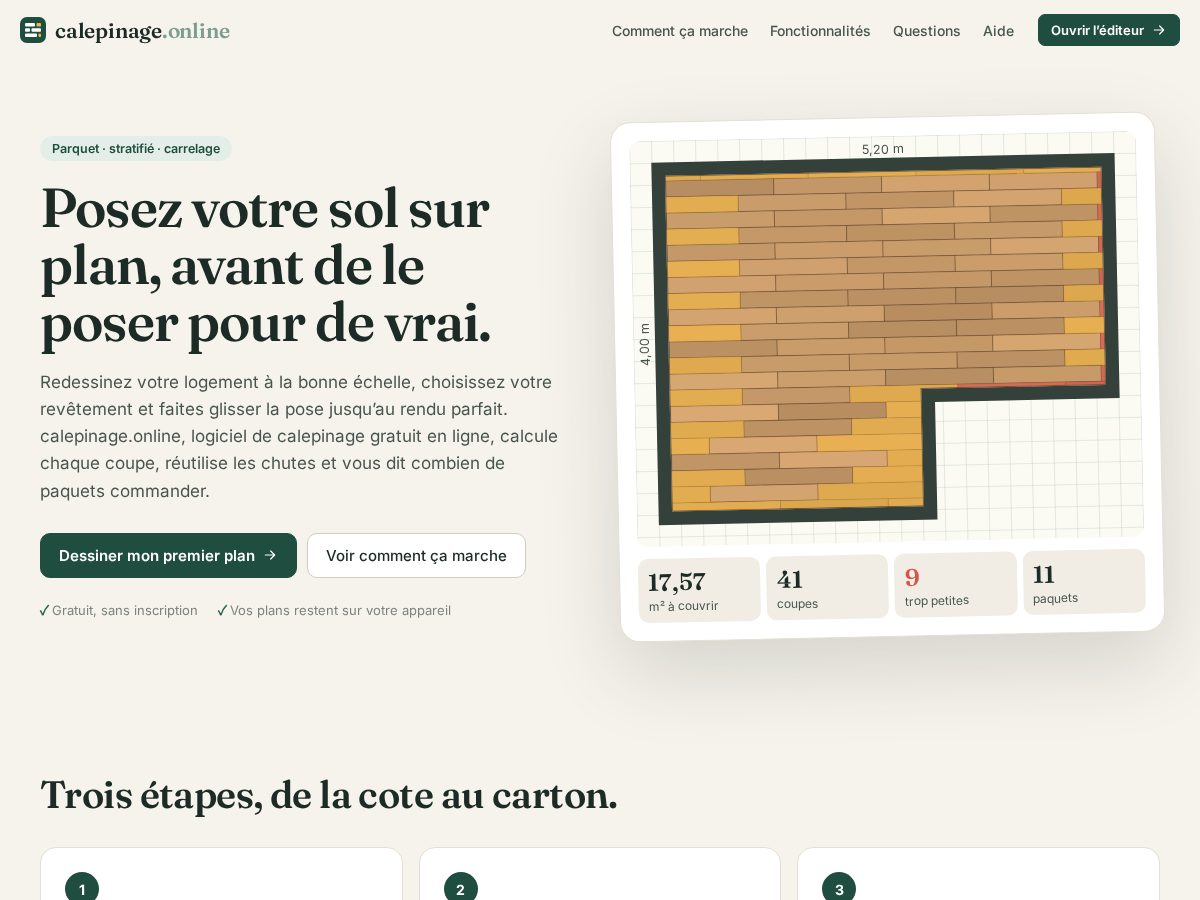 Landing-page snapshot of calepinage.online
