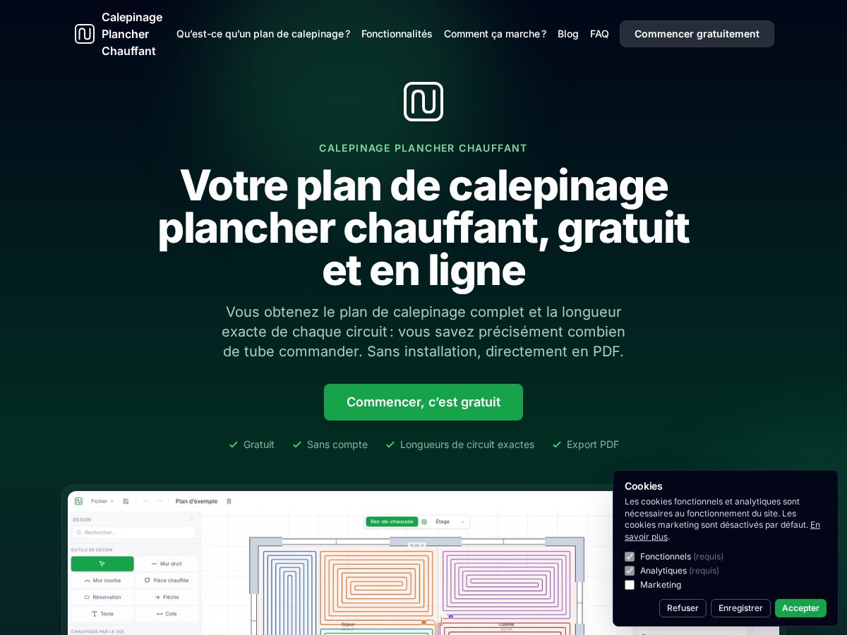 Landing-page snapshot of calepinage-plancher-chauffant.app