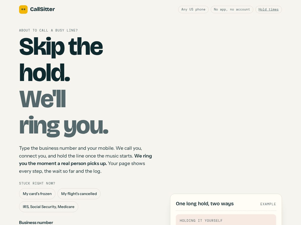 Landing-page snapshot of callsitter.app