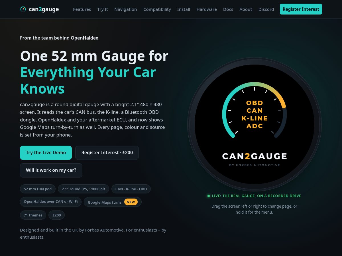 Landing-page snapshot of can2gauge.com
