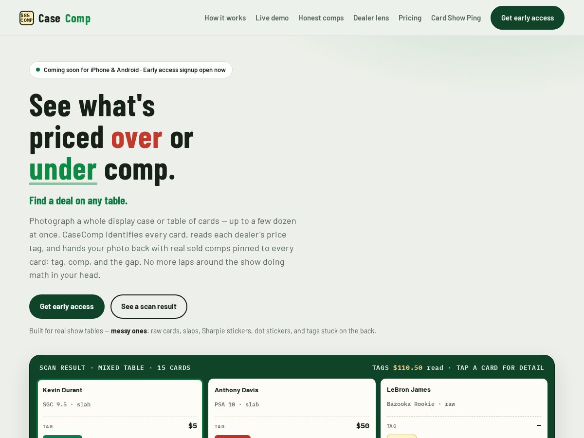 Landing-page snapshot of casecompcards.com