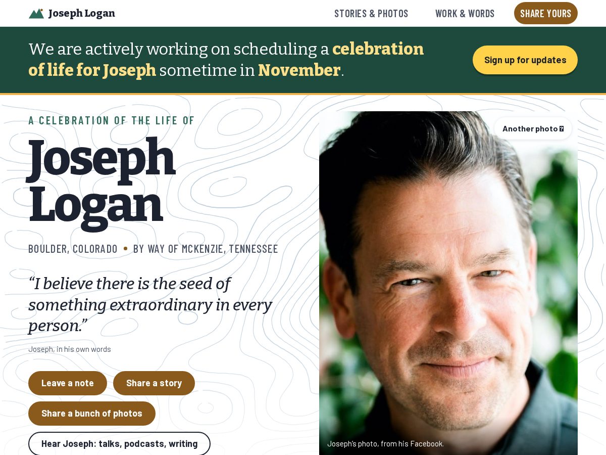 Landing-page snapshot of celebratingjolo.com