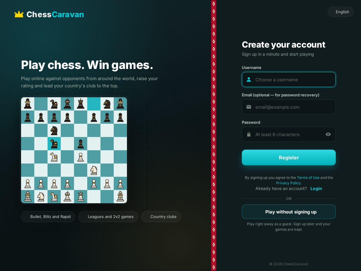Landing-page snapshot of chesscaravan.com