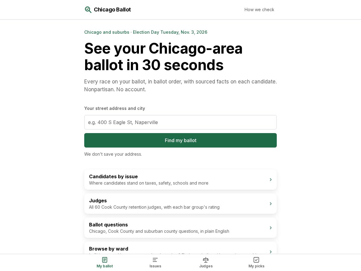 Landing-page snapshot of chicagoballot.org