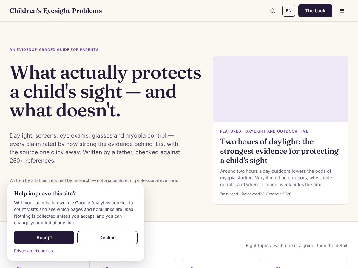 Landing-page snapshot of childrenseyesightproblems.com