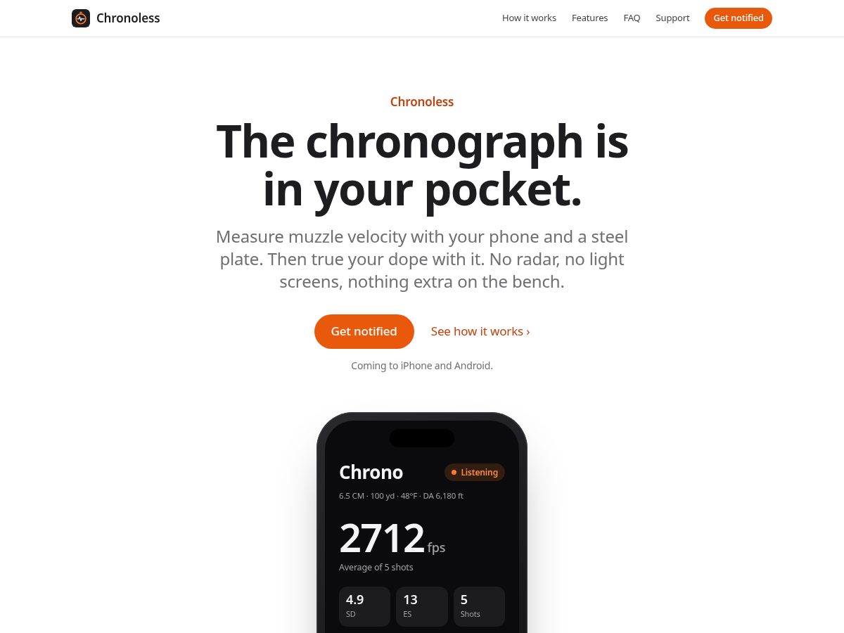 Landing-page snapshot of chronoless.app