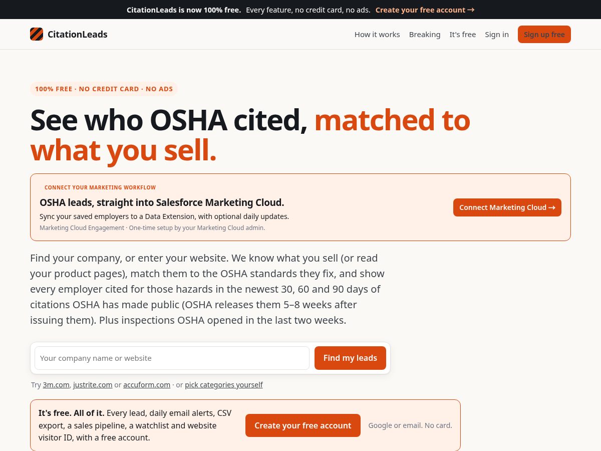 Landing-page snapshot of citationleads.com