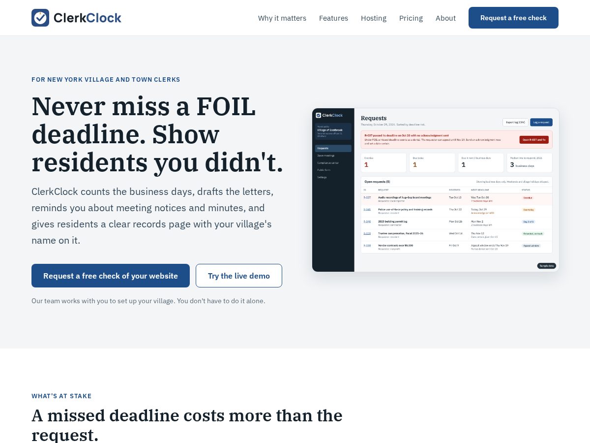 Landing-page snapshot of clerkclock.com