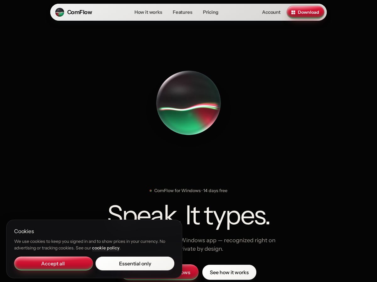 Landing-page snapshot of comflow.pro