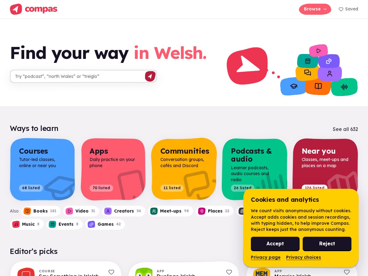 Landing-page snapshot of compas.cymru