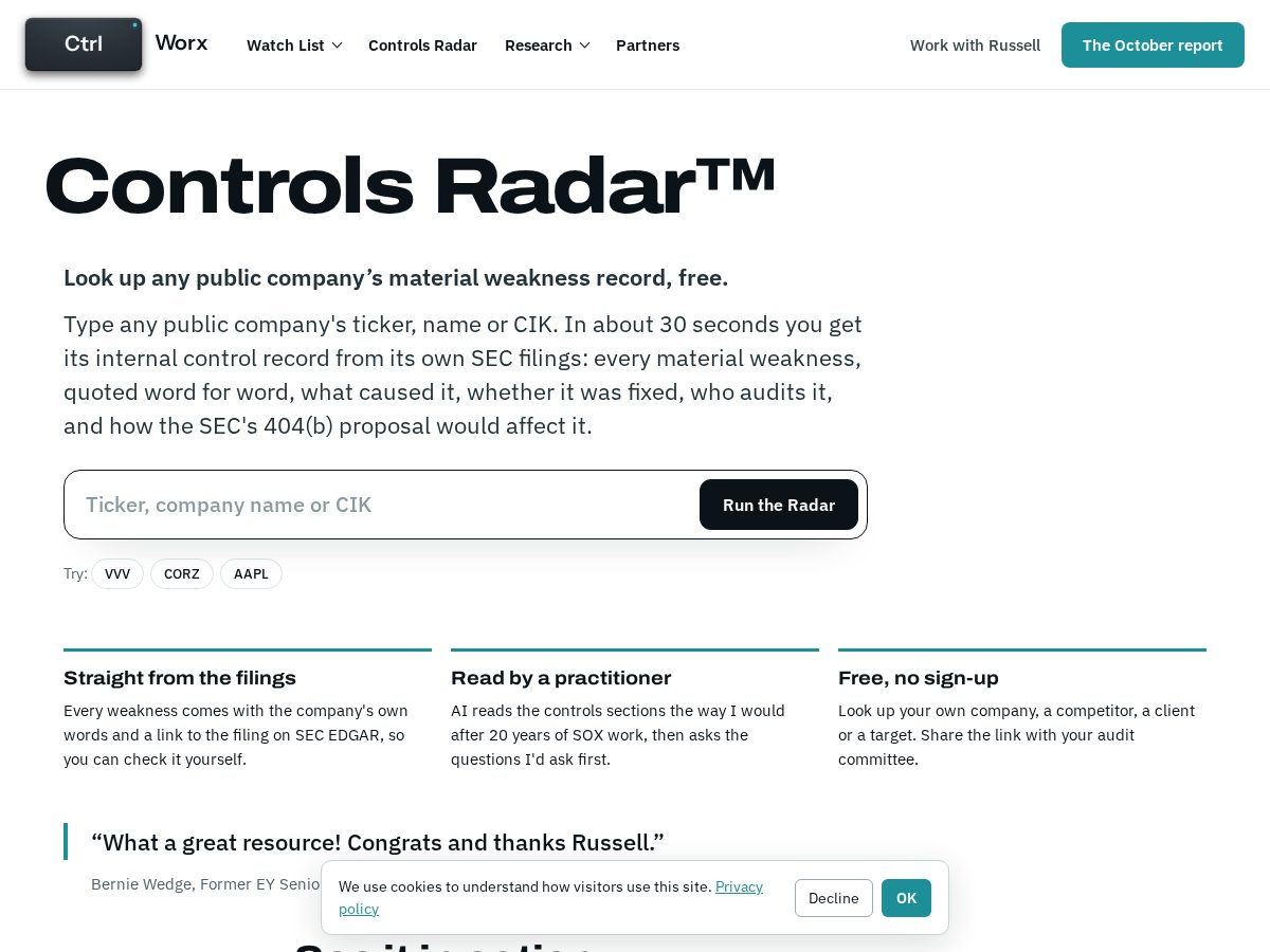 Landing-page snapshot of controlsradar.com