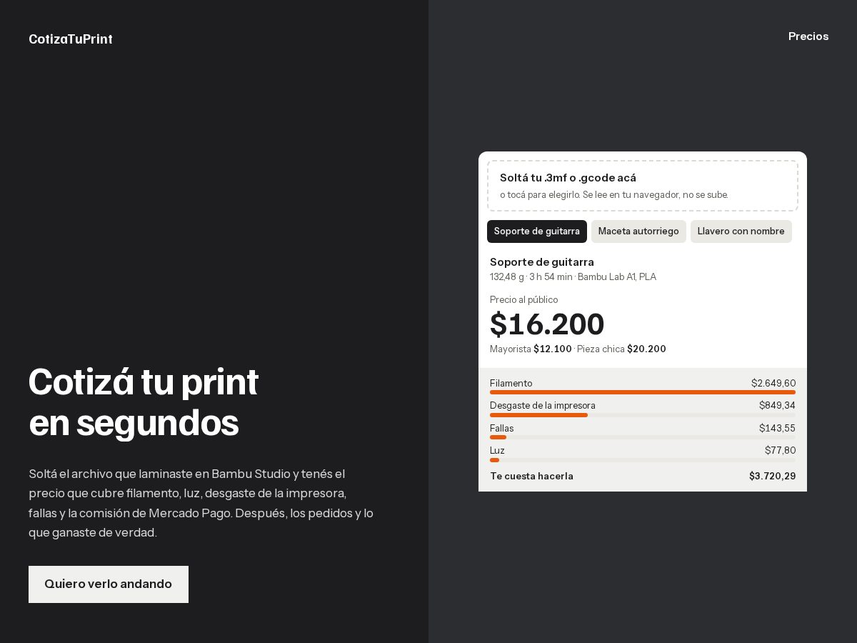 Landing-page snapshot of cotizatuprint.com