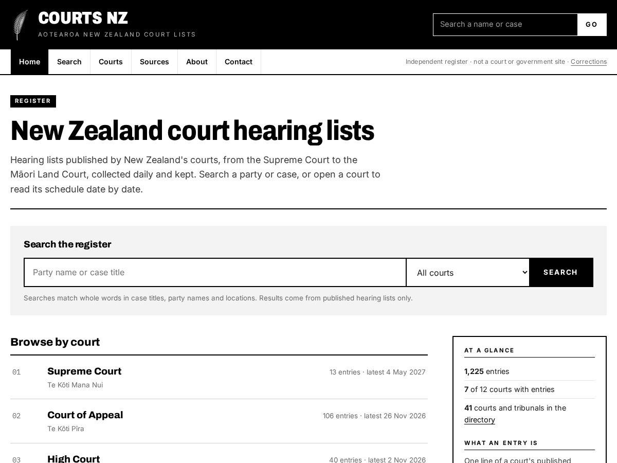 Landing-page snapshot of courtsnz.org