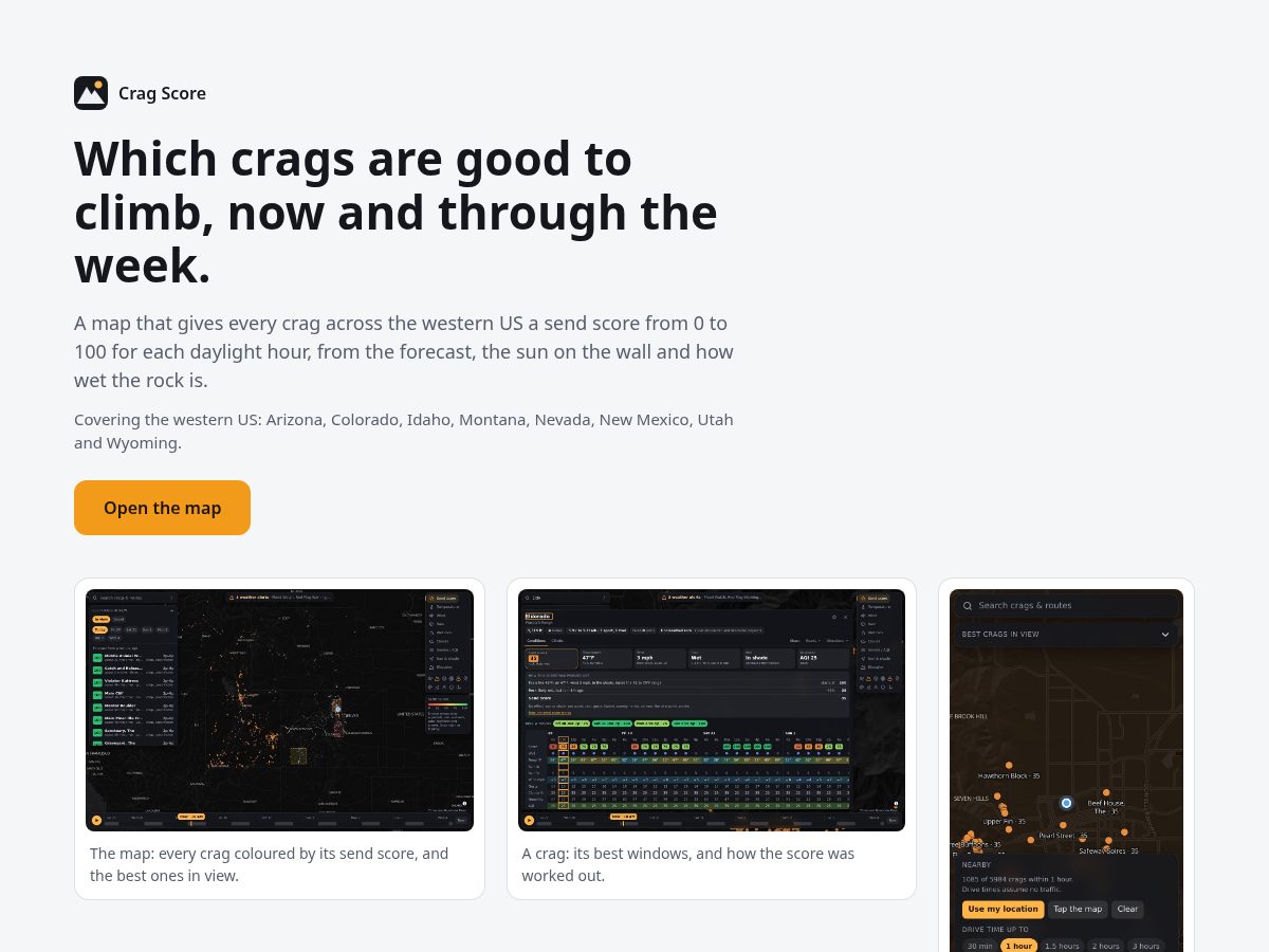 Landing-page snapshot of cragscore.com