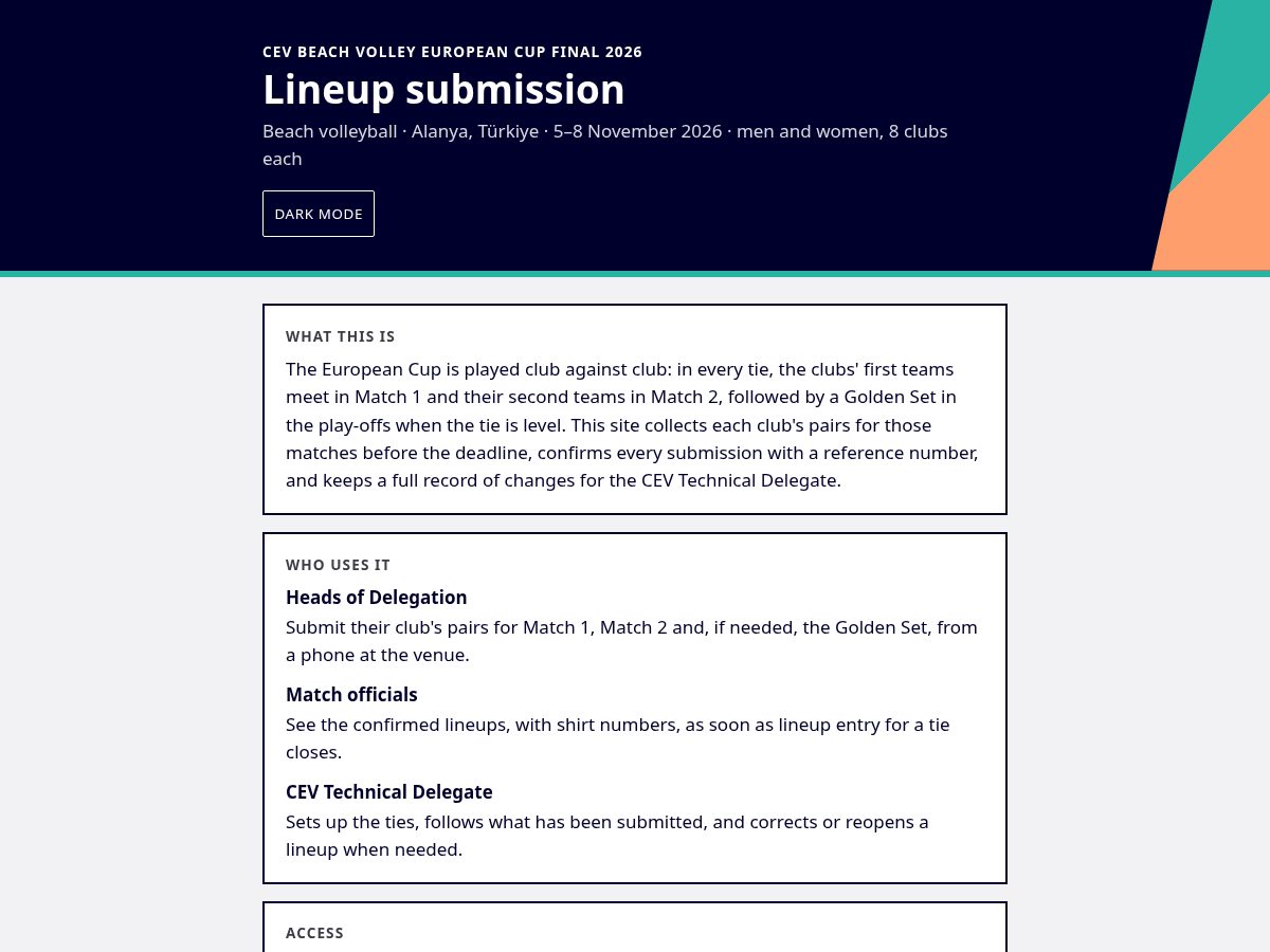 Landing-page snapshot of cupfinallineup.com