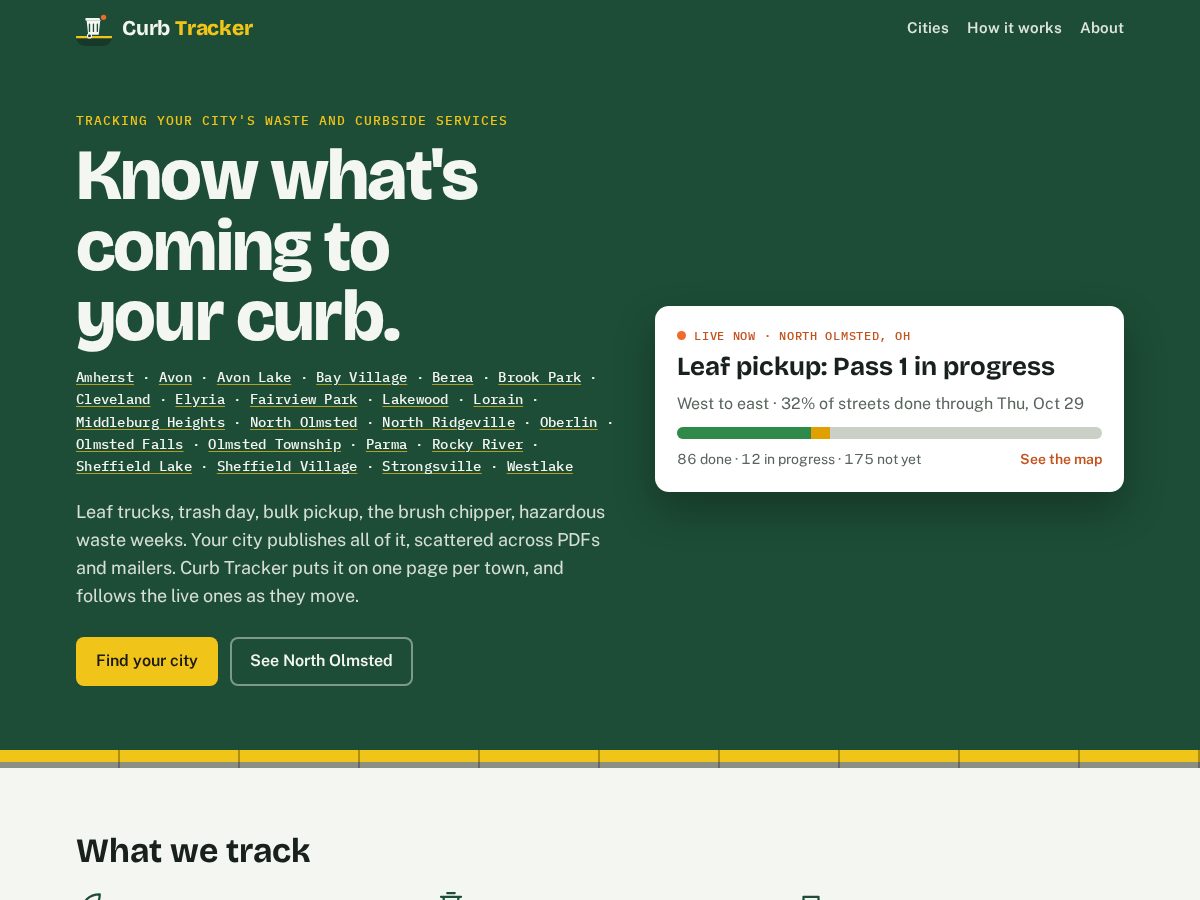 Landing-page snapshot of curbtracker.com