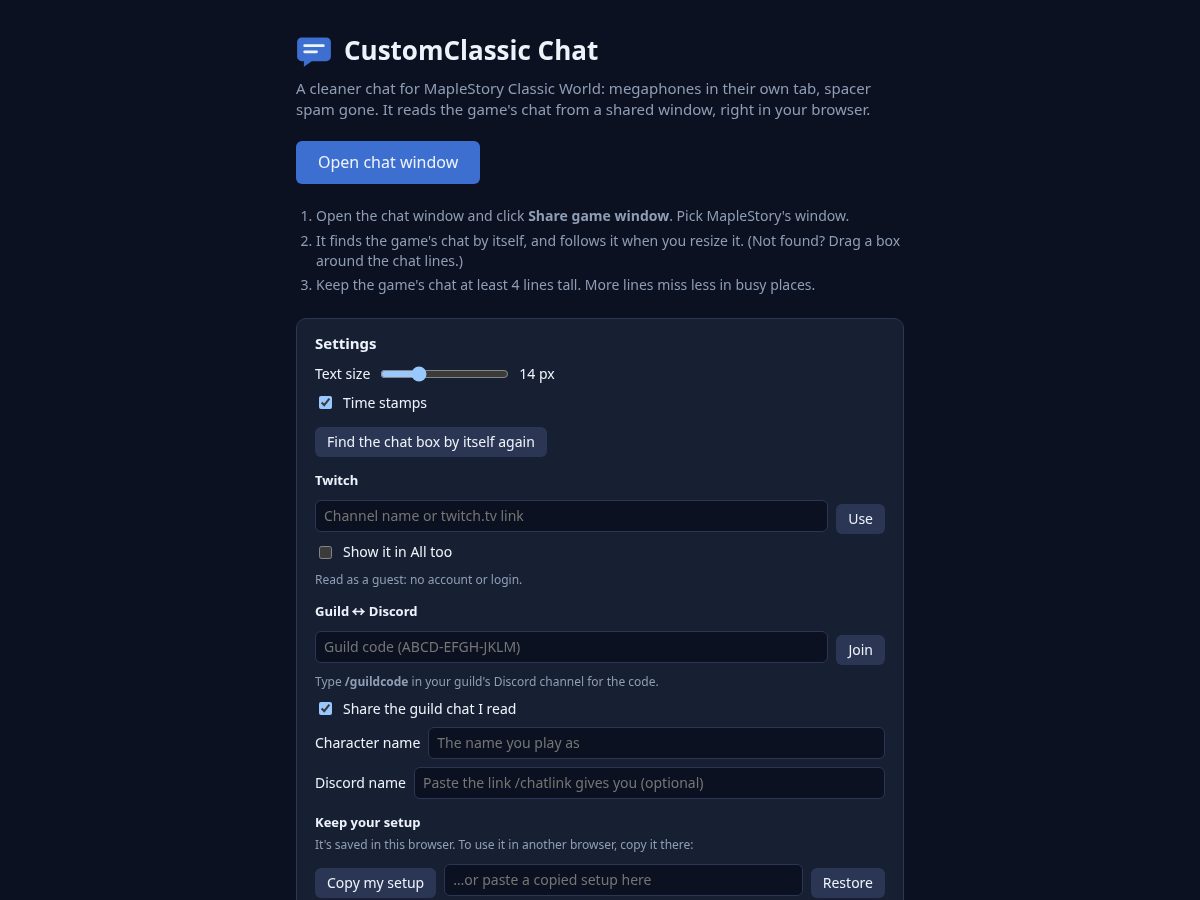 Landing-page snapshot of customclassic.chat