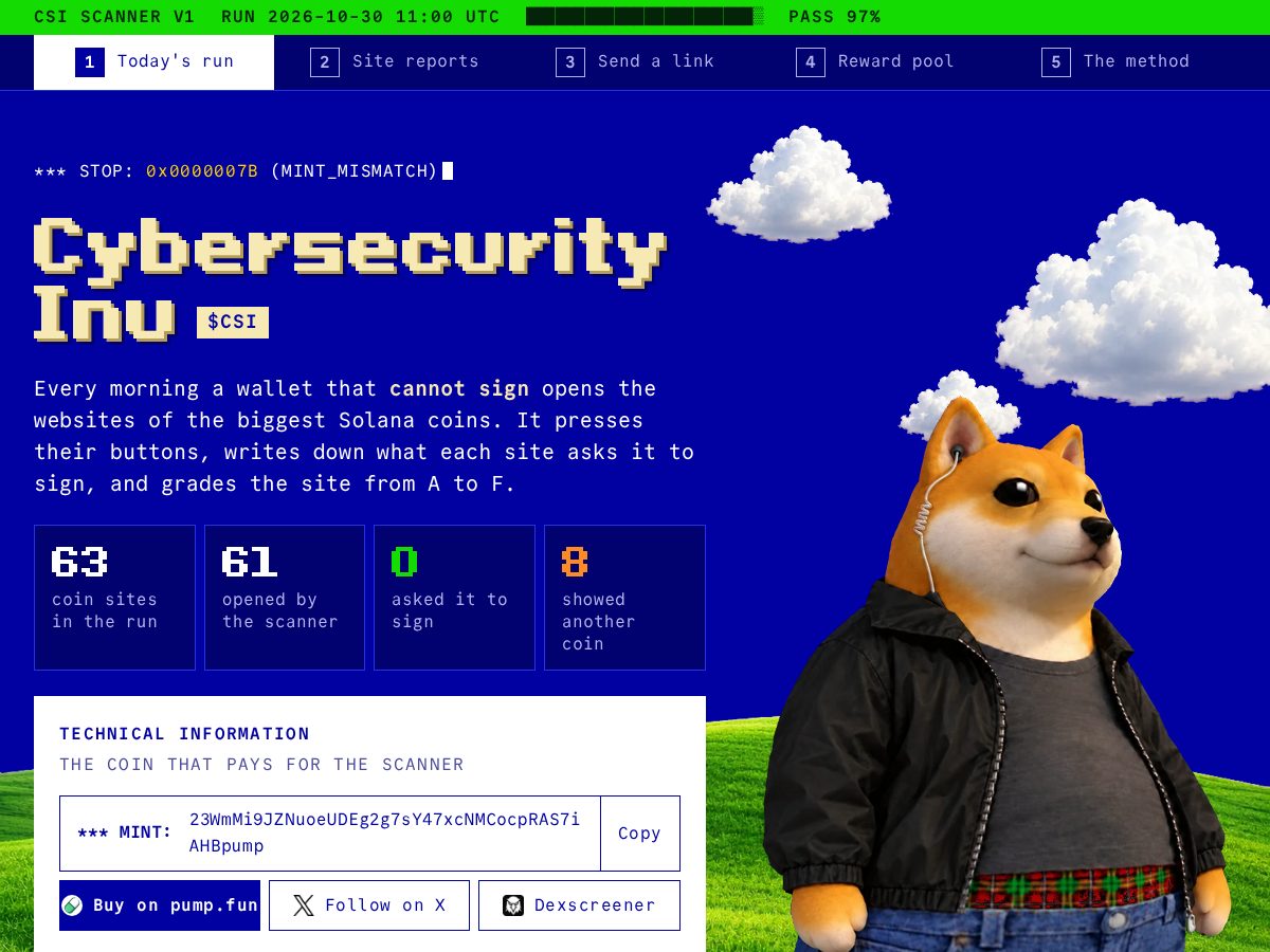 Landing-page snapshot of cybersecurityinu.fun