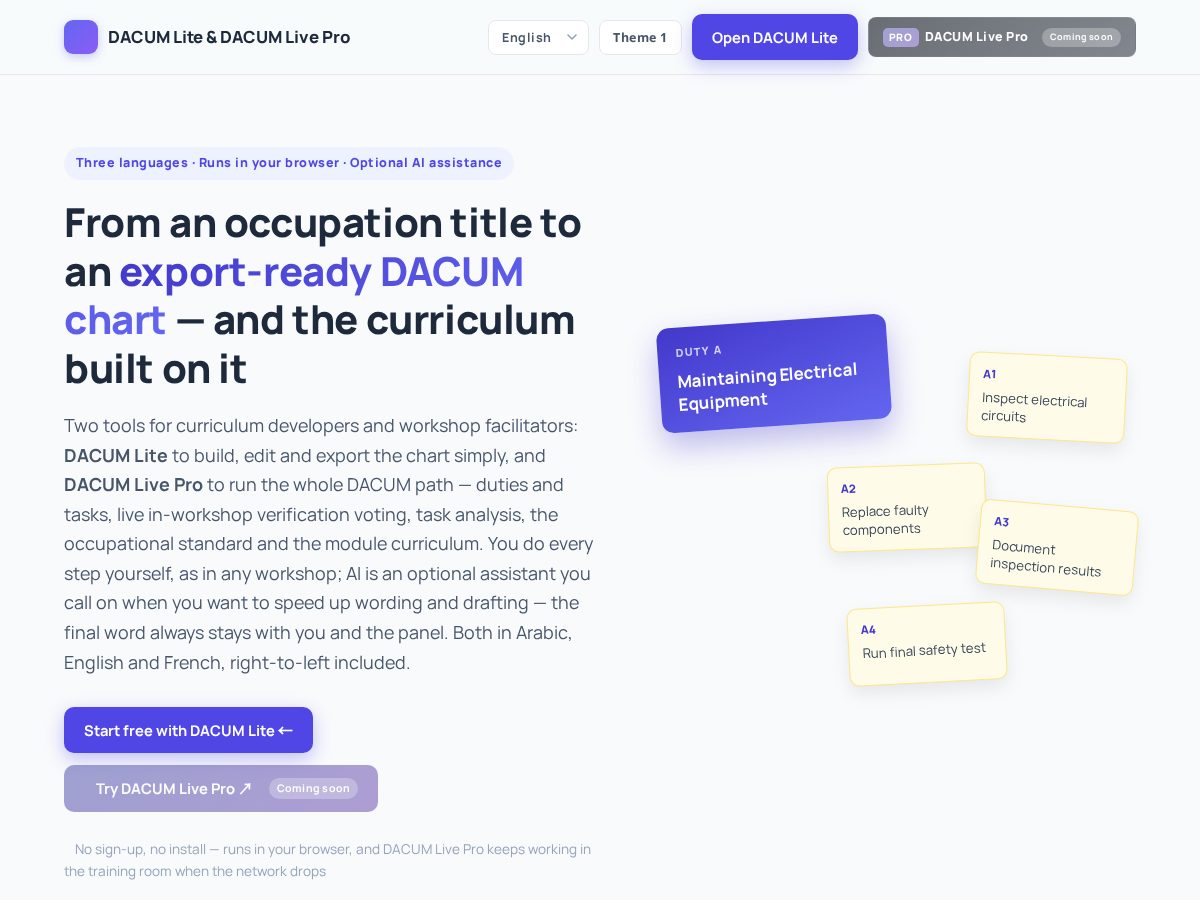 Landing-page snapshot of dacumtools.com