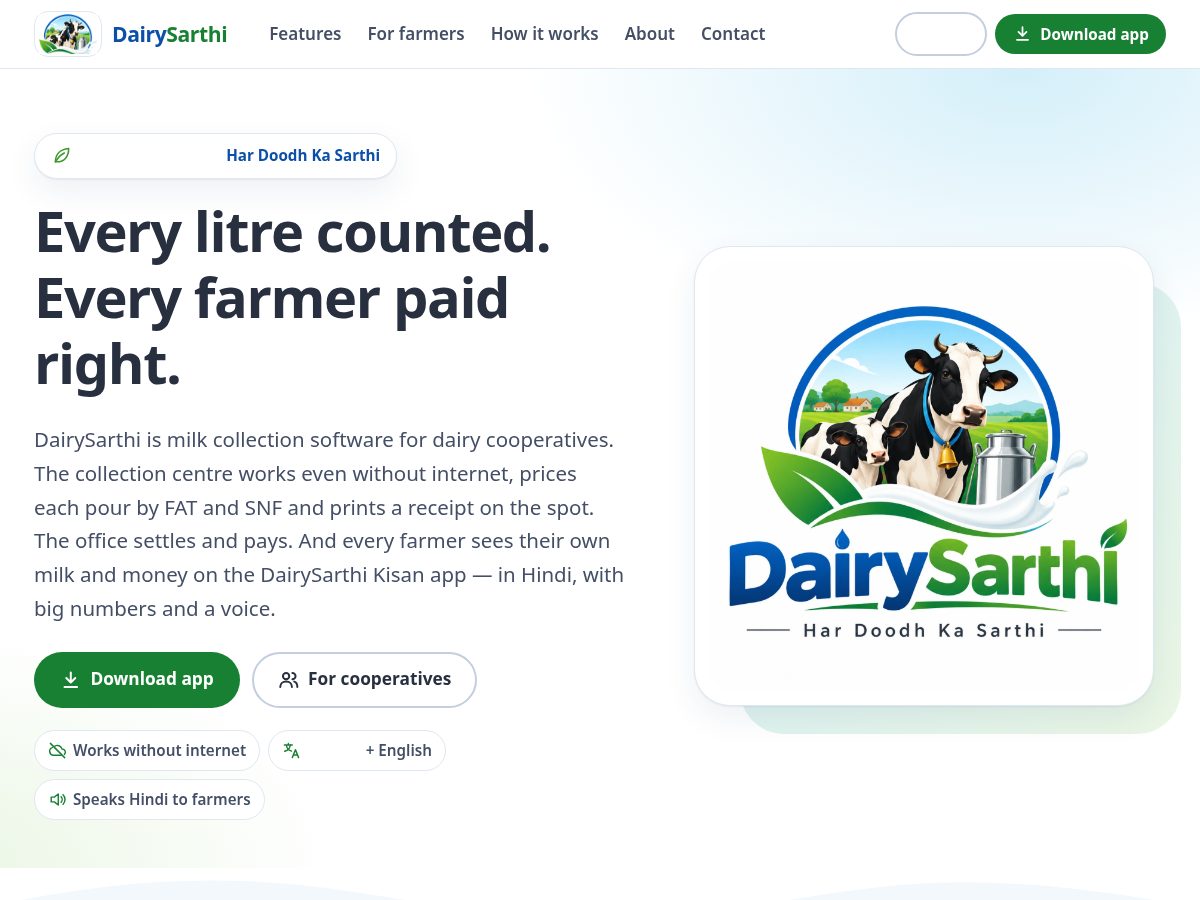 Landing-page snapshot of dairysarthi.com