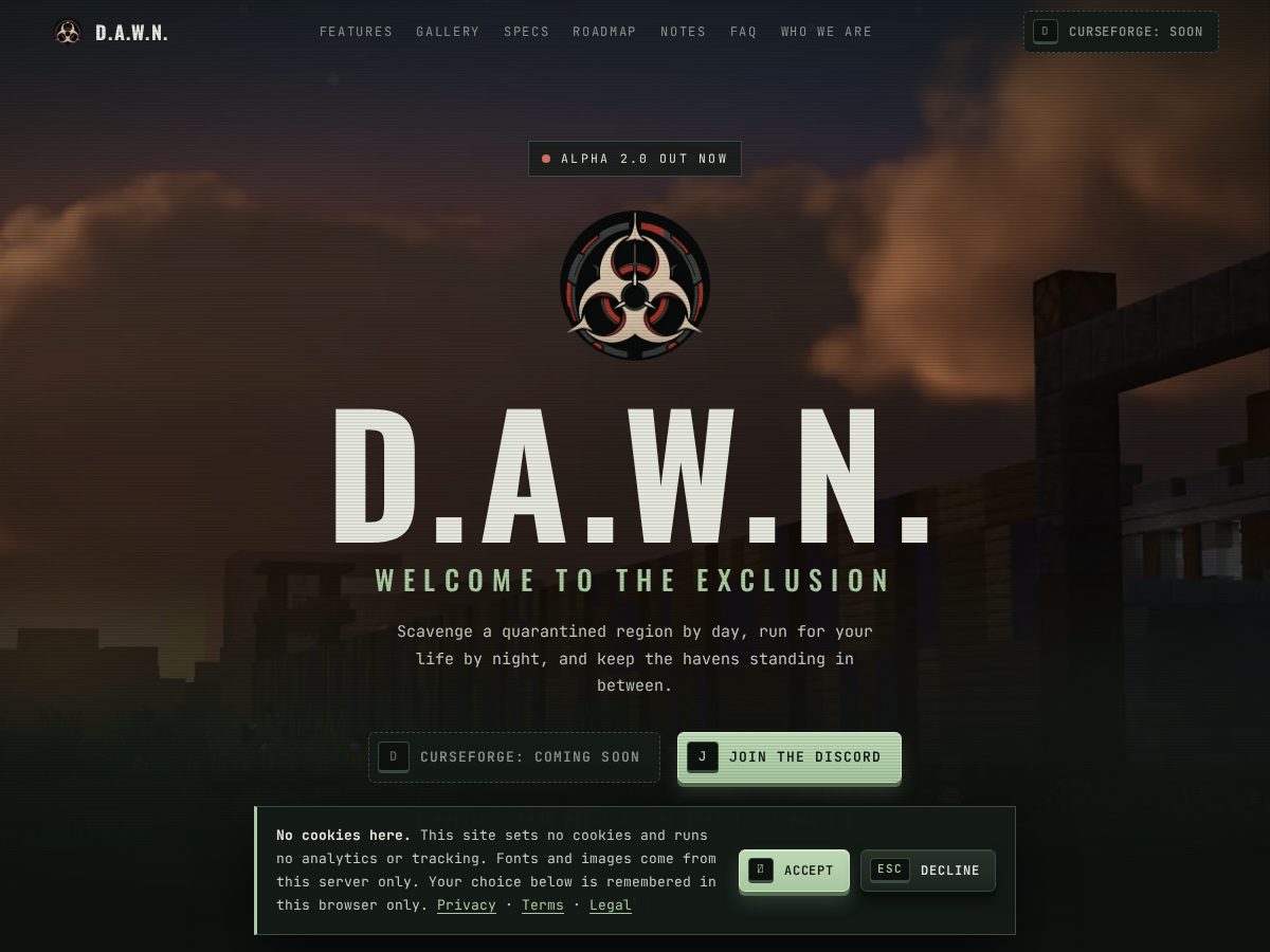 Landing-page snapshot of dawn-mc.com
