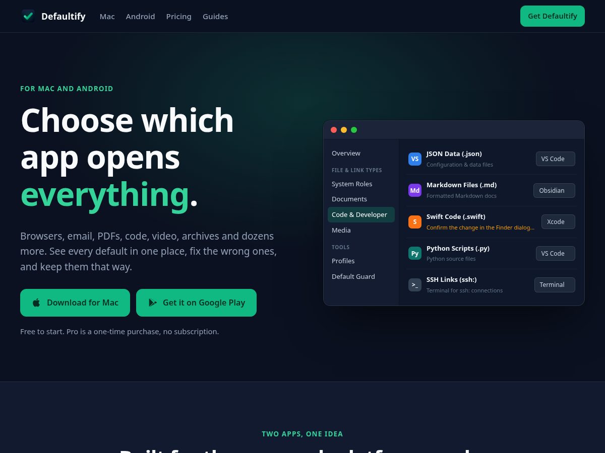 Landing-page snapshot of defaultify.app