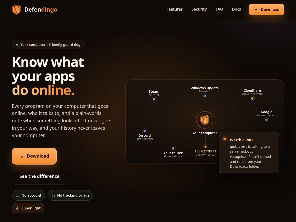 Landing-page snapshot of defendingo.com