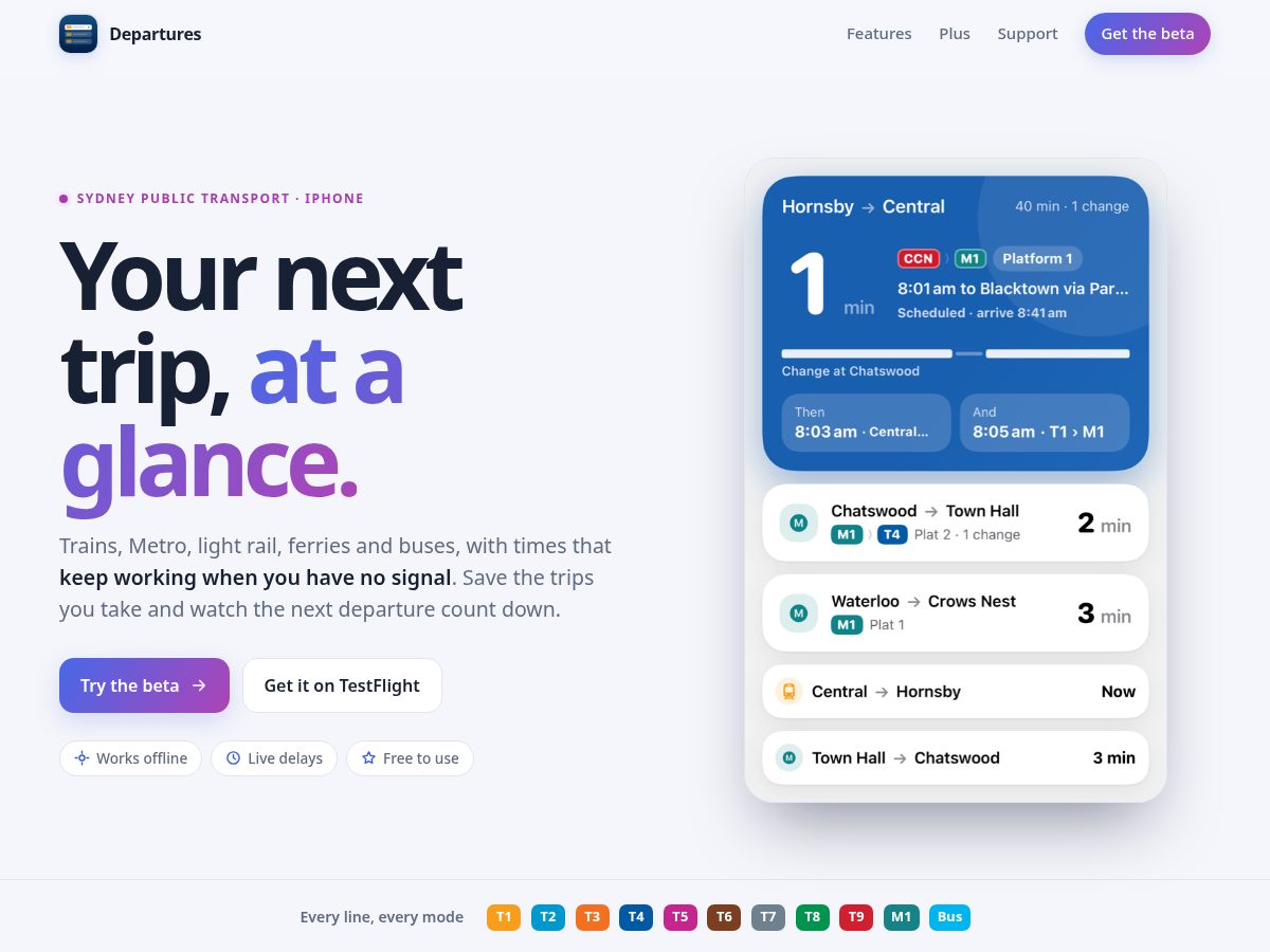 Landing-page snapshot of departures.page
