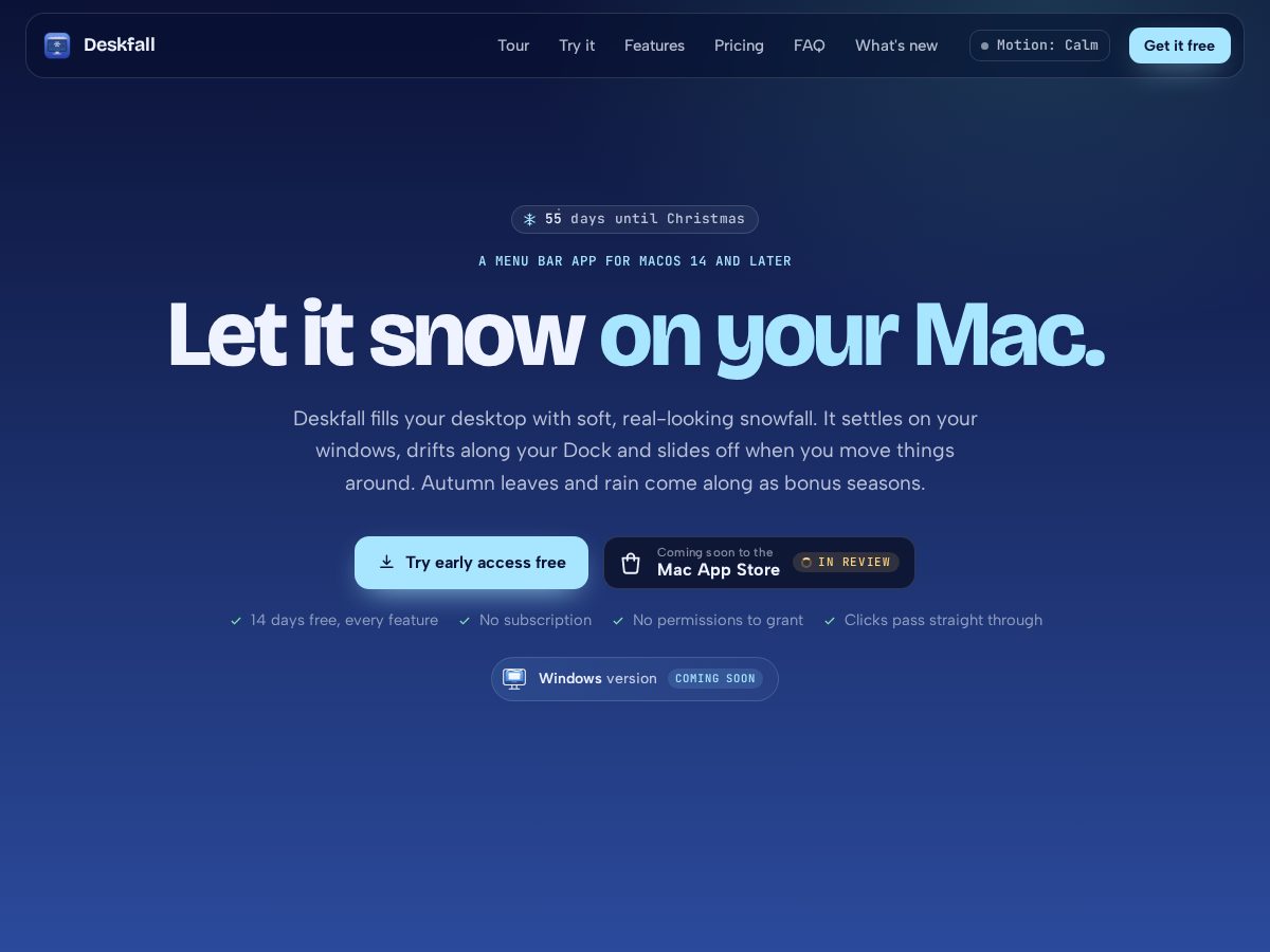 Landing-page snapshot of deskfall.com