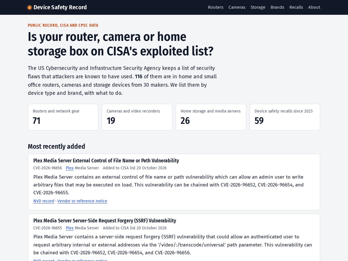 Landing-page snapshot of devicesafetyrecord.org