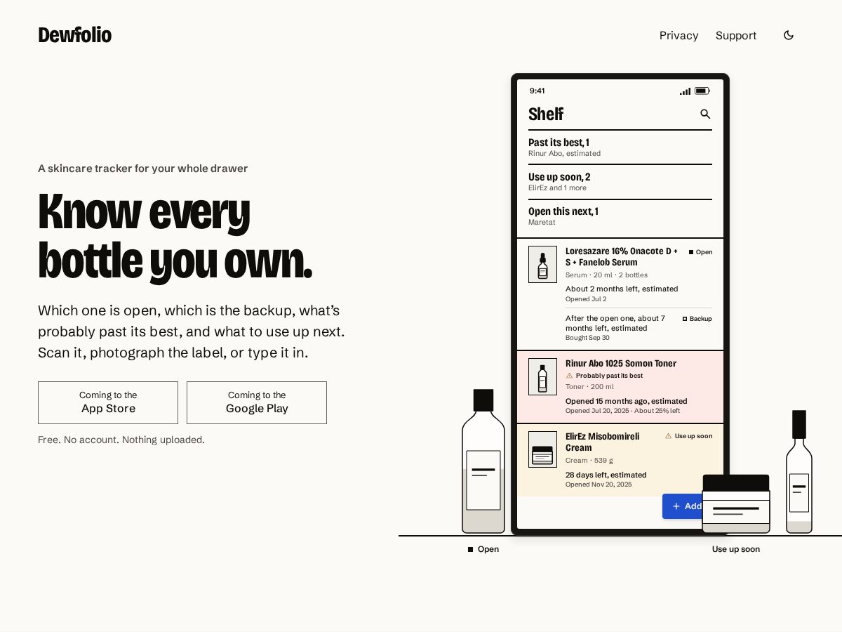 Landing-page snapshot of dewfolio.app
