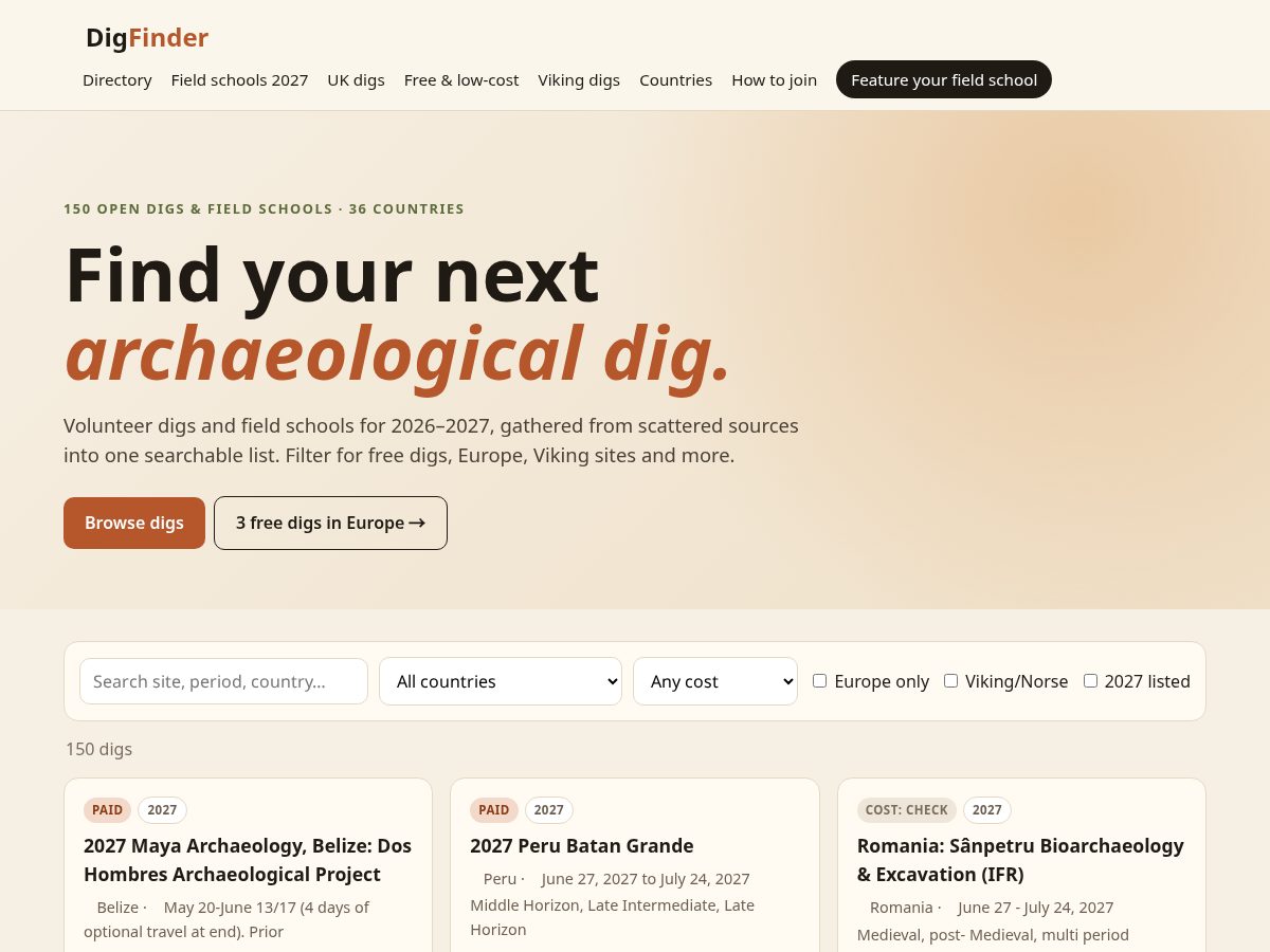 Landing-page snapshot of digfinder.org