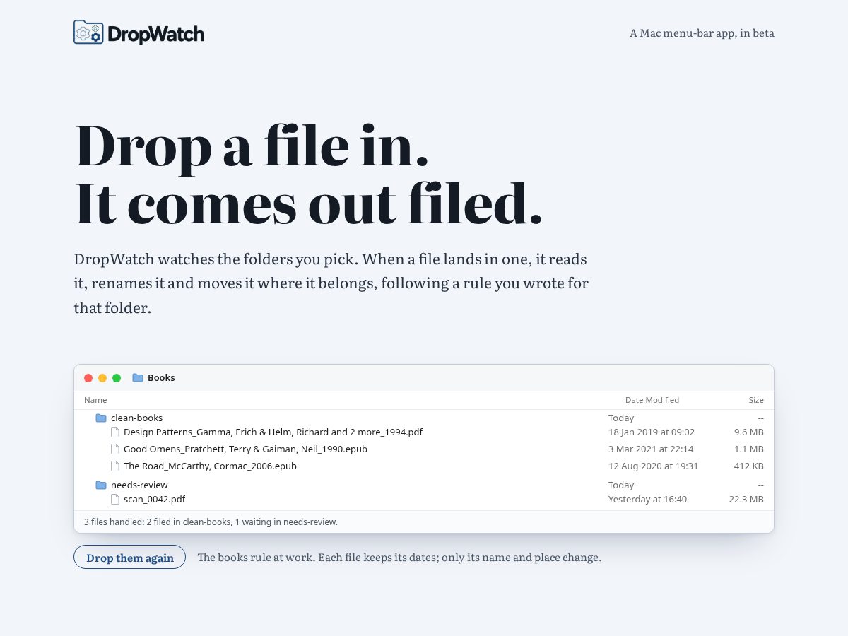 Landing-page snapshot of dropwatch.site