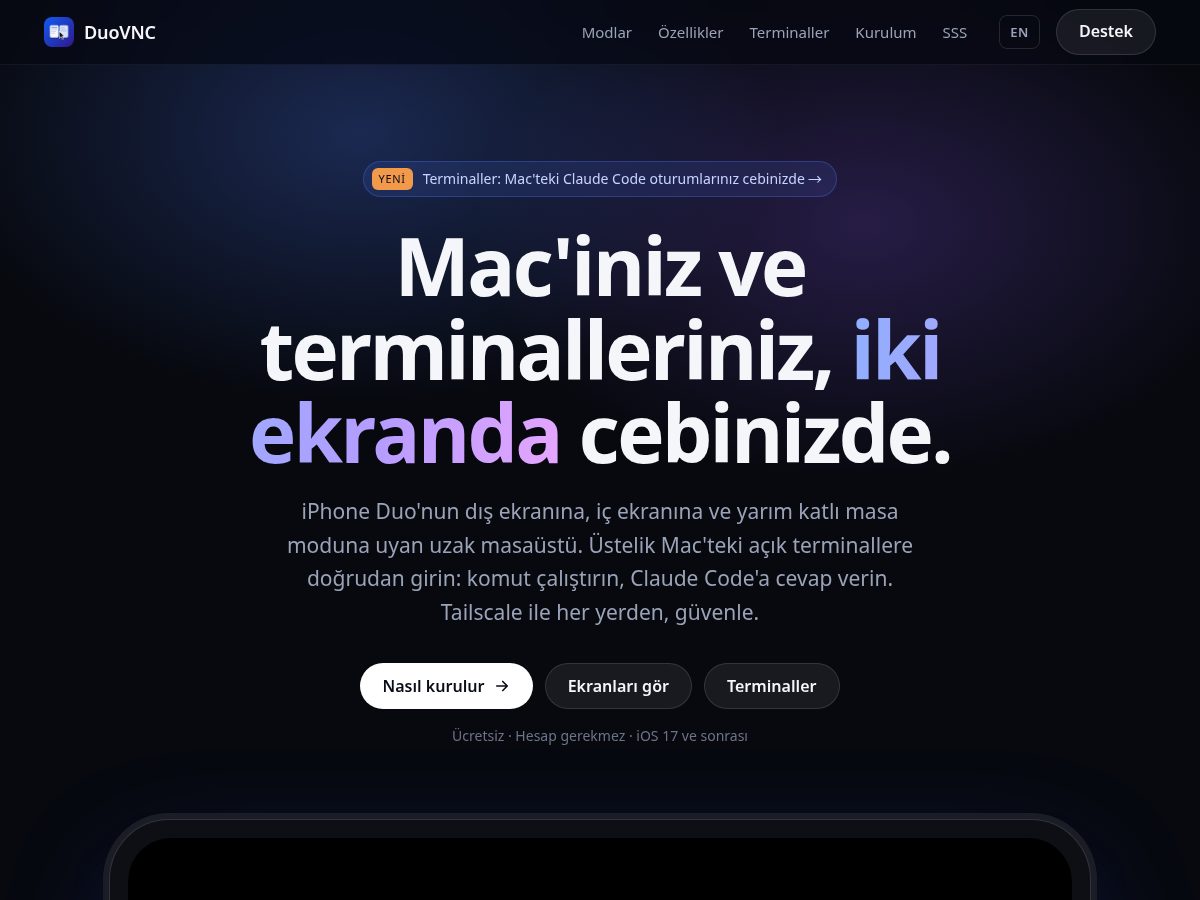 Landing-page snapshot of duovnc.com