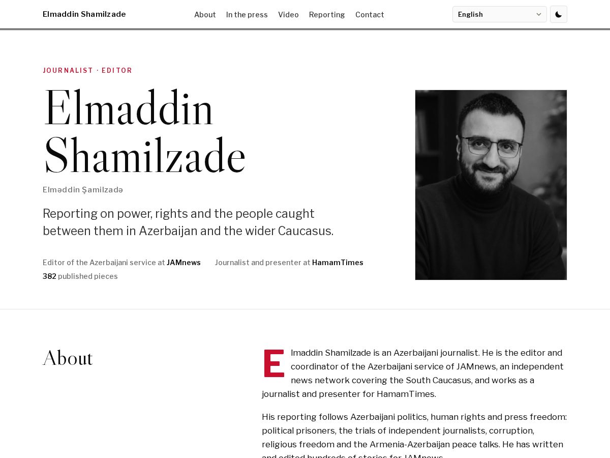 Landing-page snapshot of elmaddinshamilzade.com