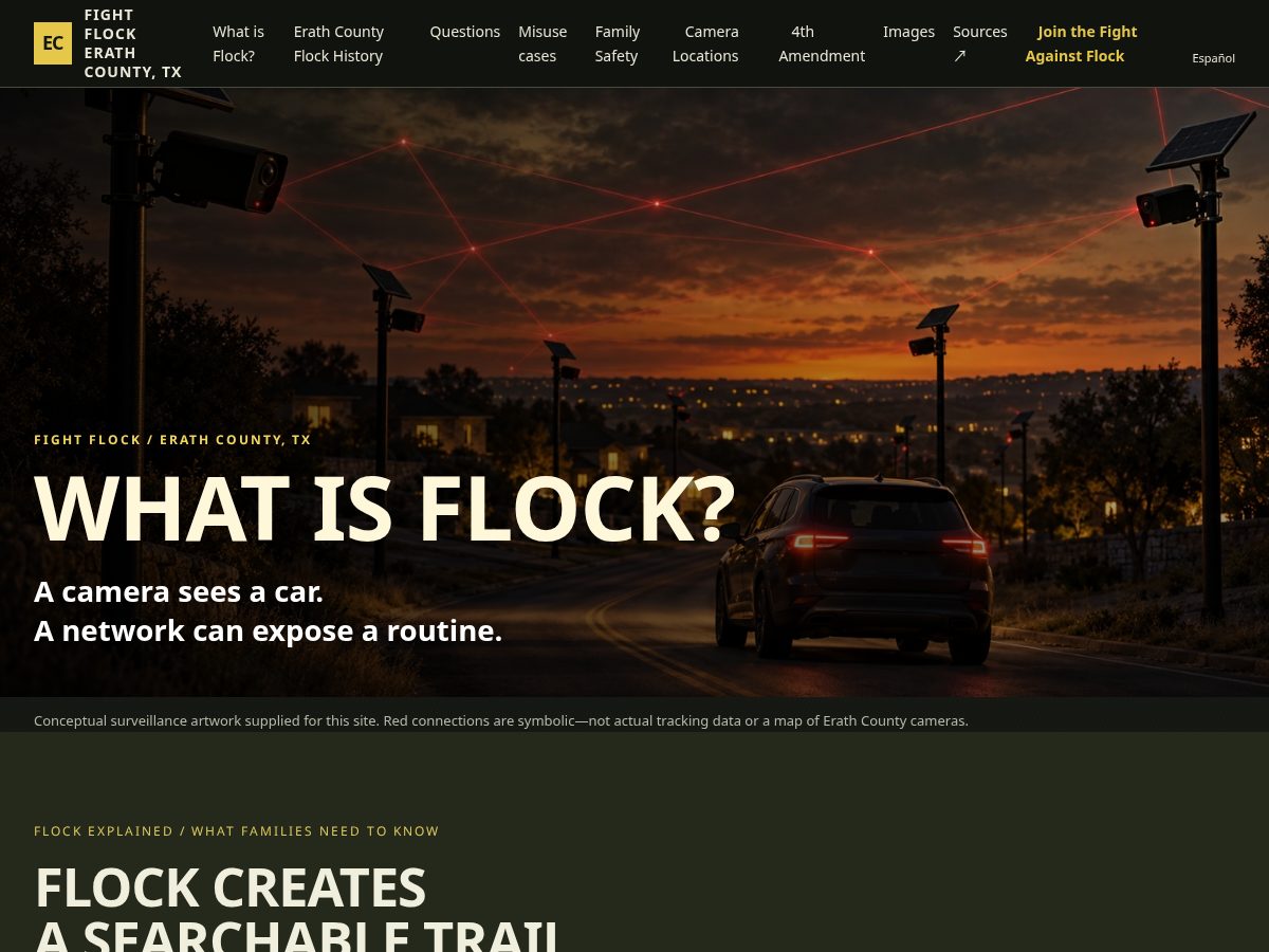 Landing-page snapshot of erathcountyflock.com