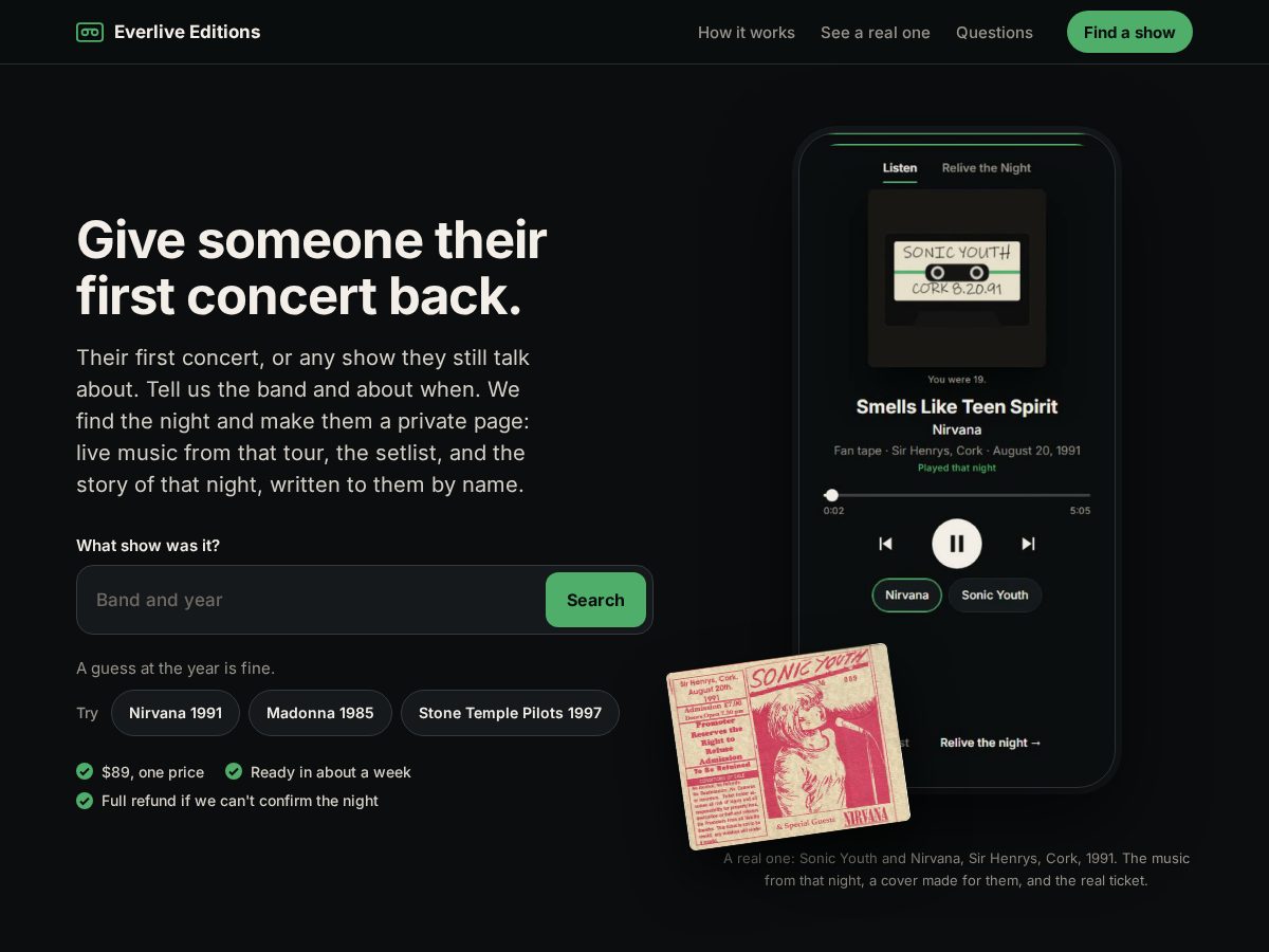 Landing-page snapshot of everliveeditions.com