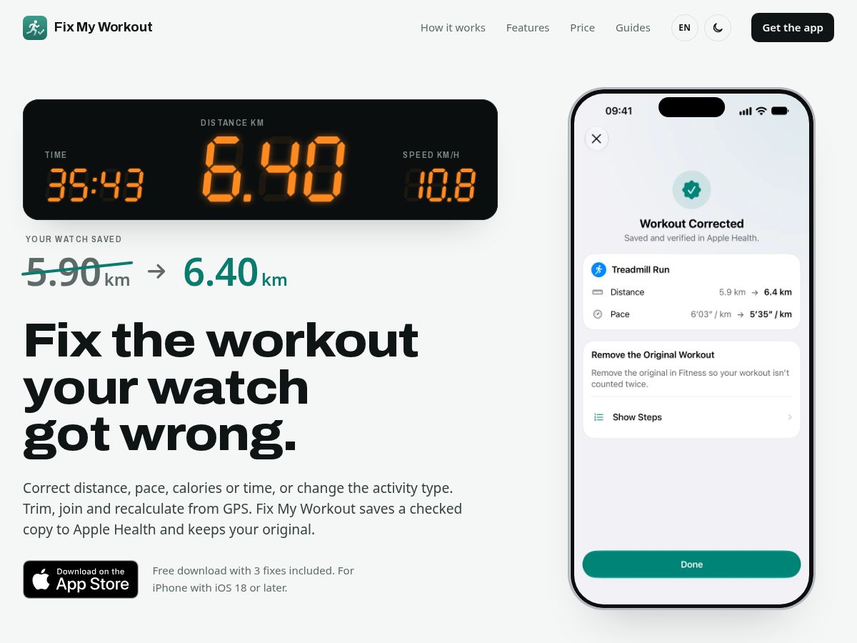 Landing-page snapshot of fixmyworkout.app