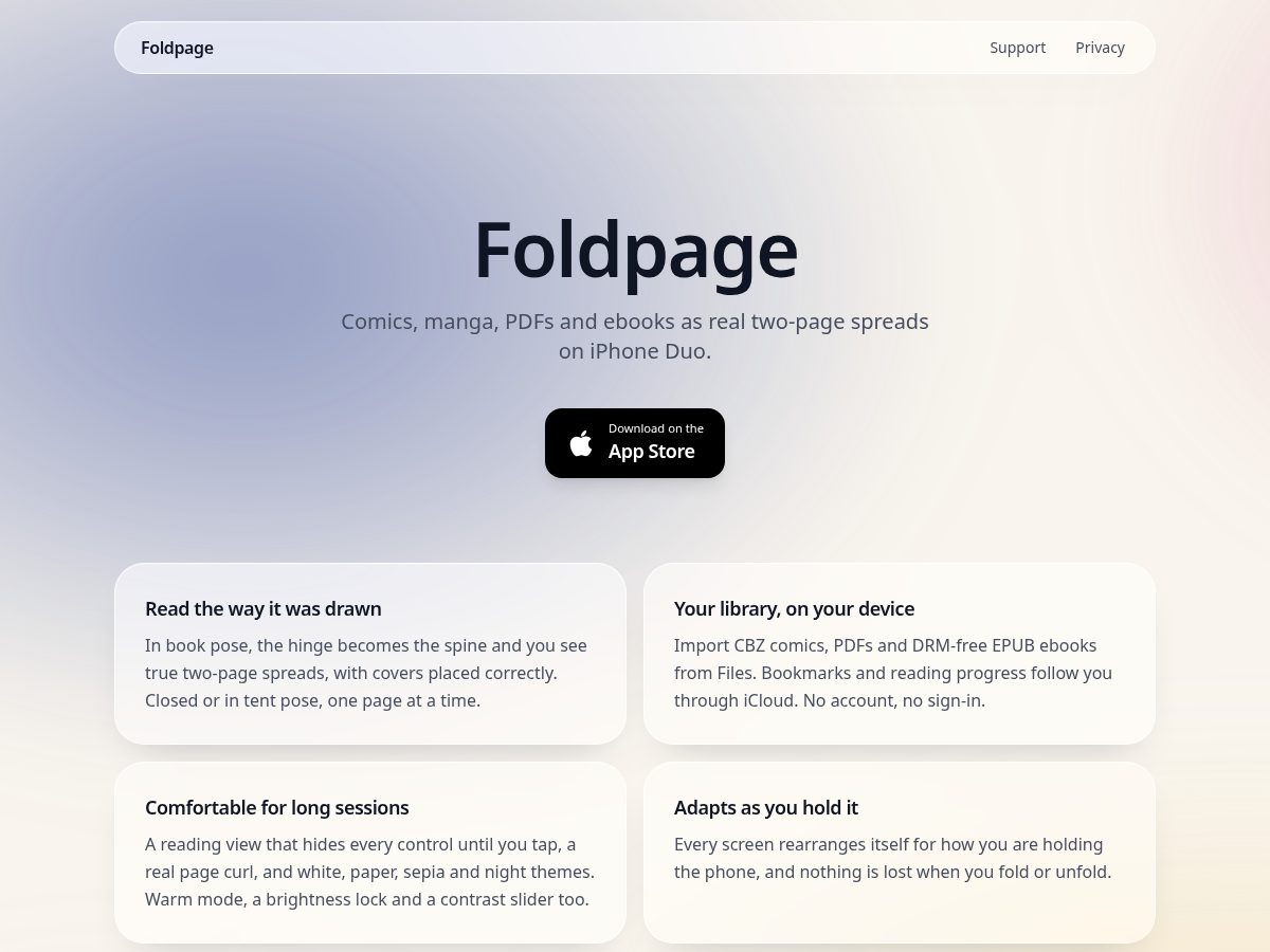 Landing-page snapshot of foldpage.app