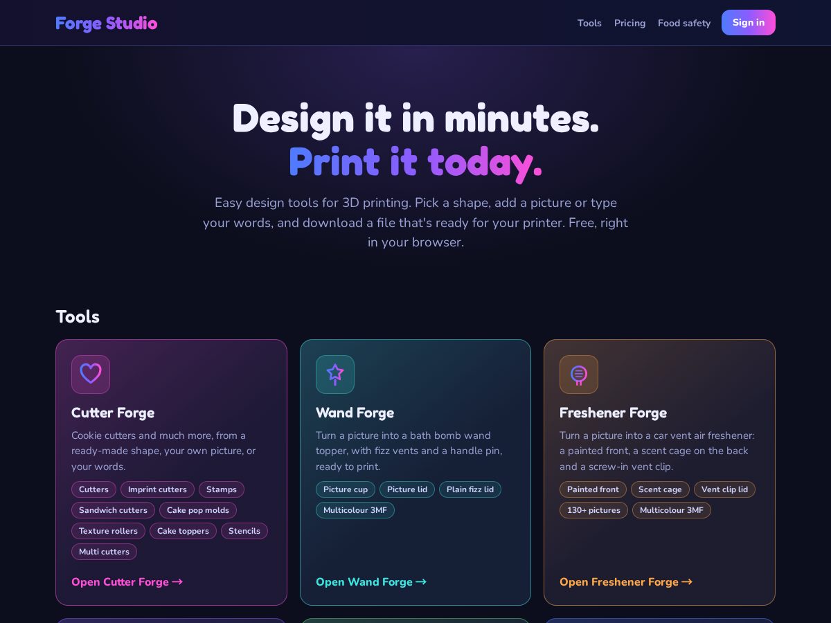 Landing-page snapshot of forgestudioapp.com