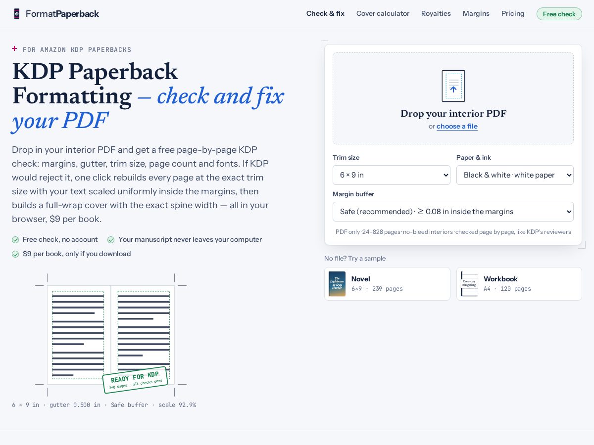 Landing-page snapshot of formatpaperback.com