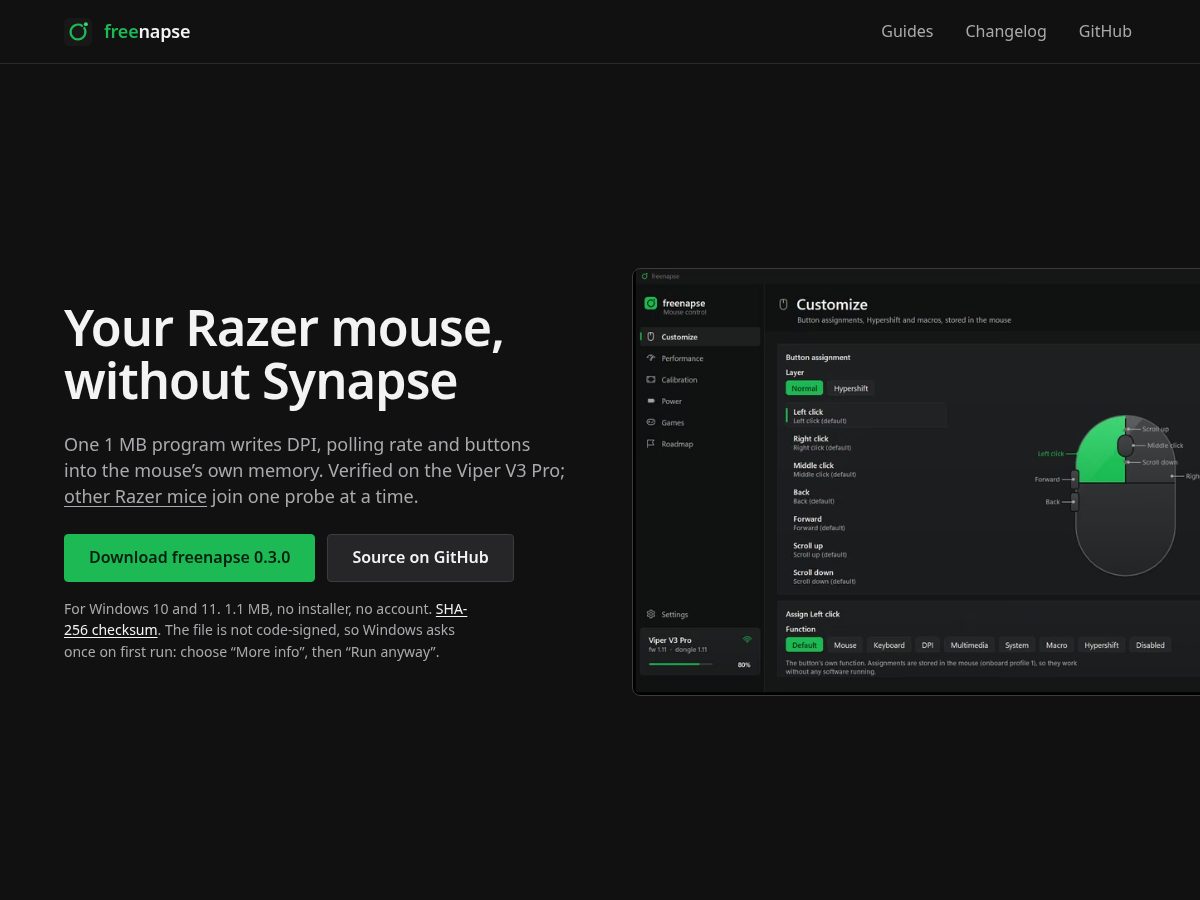 Landing-page snapshot of freenapse.app
