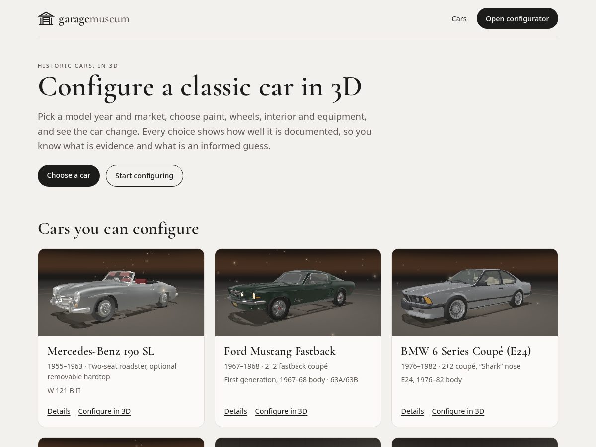 Landing-page snapshot of garagemuseum.app