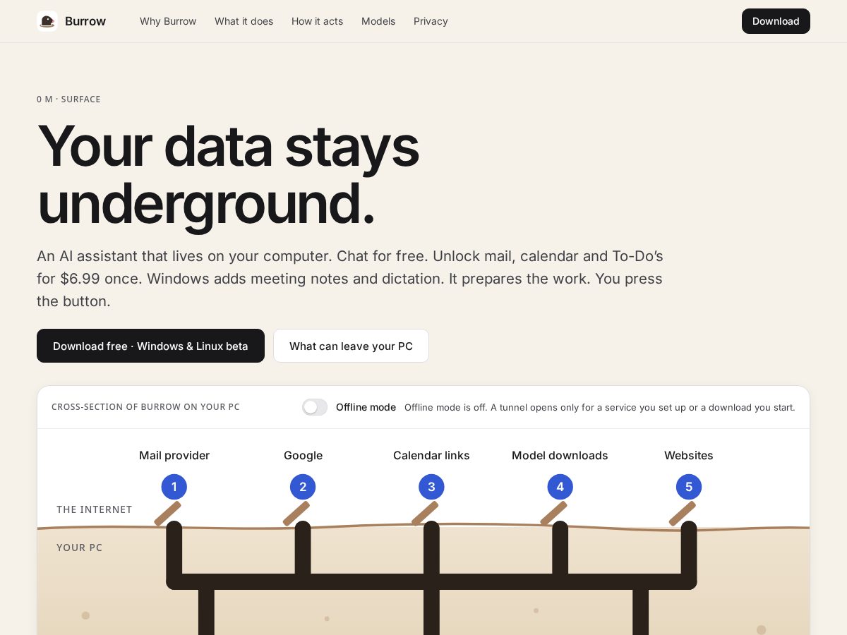 Landing-page snapshot of getburrow.run