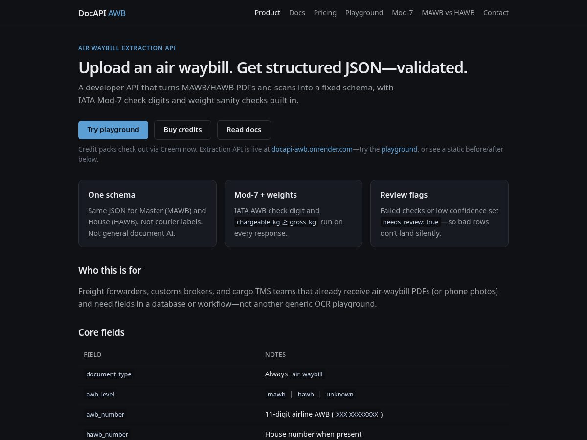 Landing-page snapshot of getdocapi.com
