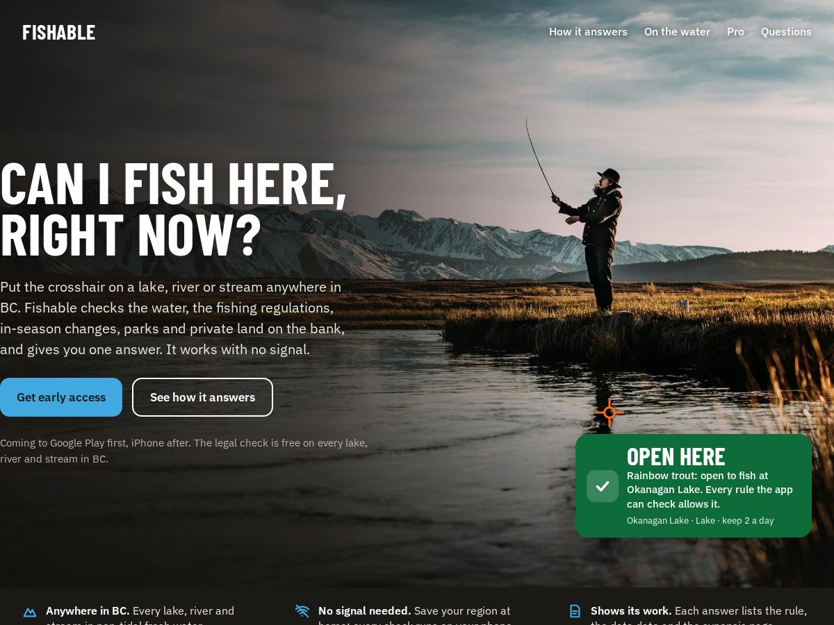 Landing-page snapshot of getfishable.app